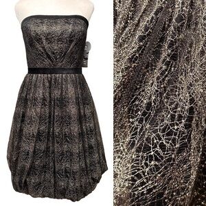 NEW Gold Lace Strapless Bubble Dress Black Fairy Grunge Whimsigoth Vamp HOCO 6